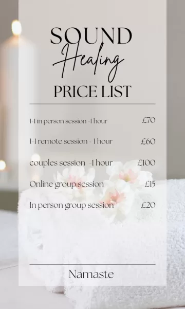 Sound Healing Price List